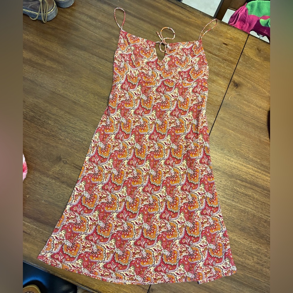 90s Y2K LOFT Red and Orange Paisley Sun Dress 2P Soft and Flowy